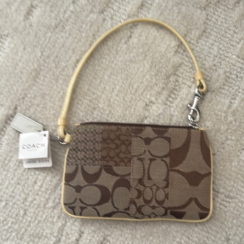 Coach Brown and Tan Monogram Wristlet
